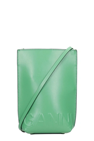 Shop Ganni Shoulder Bag In Green Leather