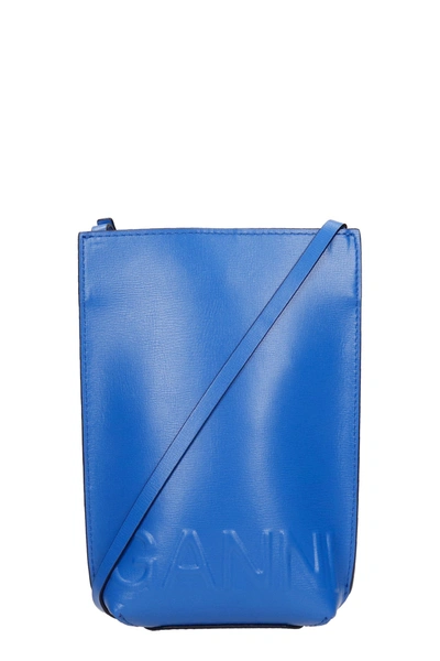 Shop Ganni Shoulder Bag In Blue Leather