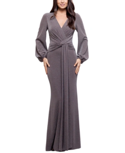Shop Betsy & Adam Metallic Knotted Gown In Taupe/silver