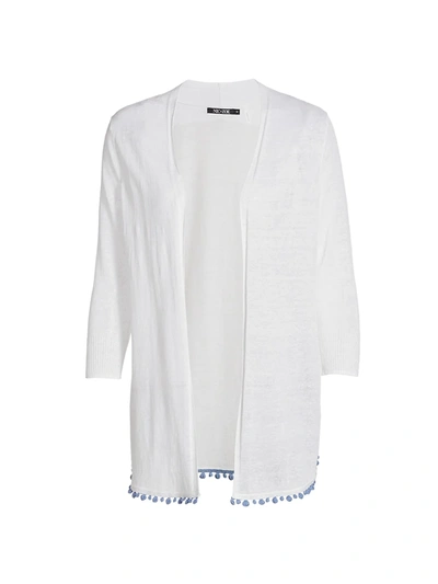 Shop Nic + Zoe Pom-pom Open-front Cardigan In Paper White