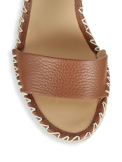 Shop Valentino Rockstud Double Leather Espadrille Wedge Sandals In Natural Brown