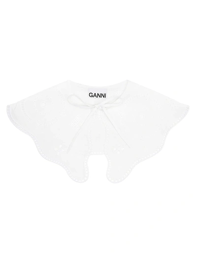Shop Ganni Broderie Anglaise Collar In Bright White