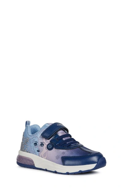 Shop Geox X Disney Space Club Glitter Light-up Sneaker In Navy/ Lilac