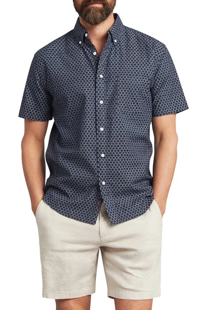 Shop Faherty Playa Regular Fit Print Short Sleeve Button-down Shirt In Midnight Fishscale