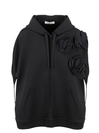 Shop Valentino 3d Roses Hoodie Cape In Black