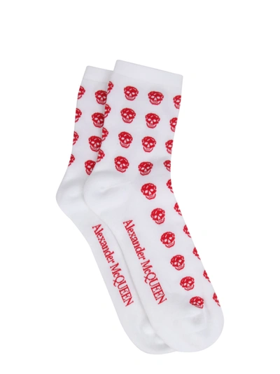 Shop Alexander Mcqueen Short Skull Sock In Bianco