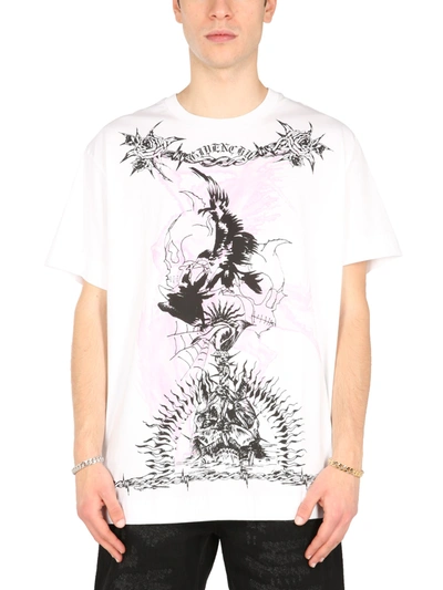 Shop Givenchy Oversize Fit T-shirt With Gothic Prints In Bianco
