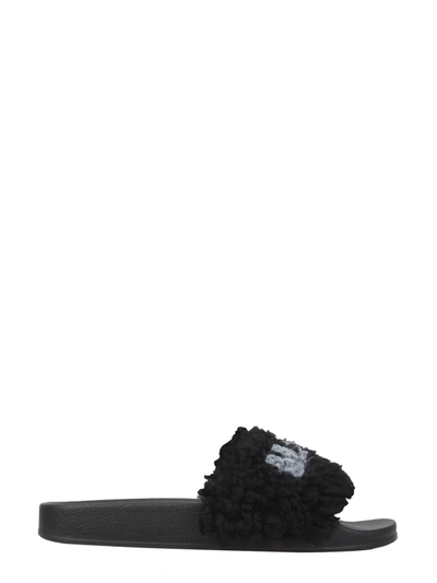 Shop Marni Slide Sandals With Logo In Nero