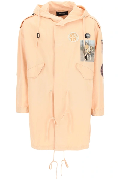 Shop Raf Simons Cotton Parka With Patch In Salmon (pink)