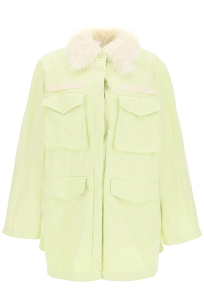 Shop Attico Janet Parka With Faux Fur In Pale Yellow (yellow)