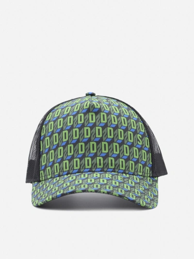 Shop Dsquared2 Baseball Cap With All-over Monogram In Black, Green
