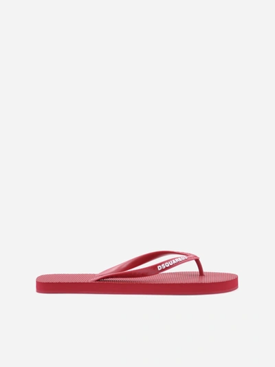Shop Dsquared2 Rubber Flip Flops With Logo Detail In Red