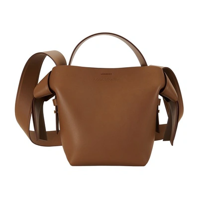 Acne Studios Mini Musubi Leather Top Handle Bag In Camel Brown