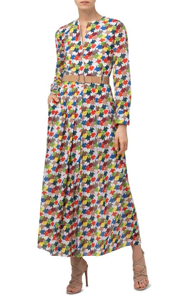 Shop Akris Kinderstern Print Pleated Long Sleeve Cotton Voile Shirtdress In Multicolor
