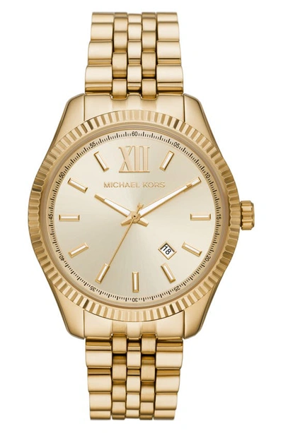 Shop Michael Kors Lexington Three Hand Bracelet Watch, 42mm In Gold