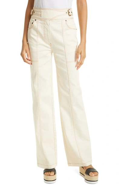 Shop Ulla Johnson Albie Side Belt Stretch Cotton Pants In Blanc