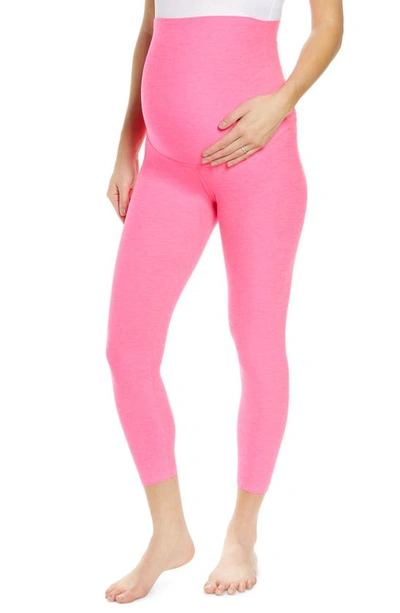 Shop Beyond Yoga Love The Bump Maternity Capri Leggings In Electric Pink Heather