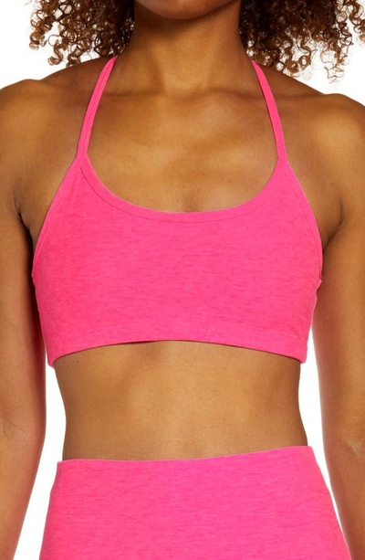 Shop Beyond Yoga Space Dye Slim Racerback Sports Bra In Electric Pink Heather