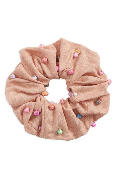 Shop Lele Sadoughi Beaded Oversize Woven Scrunchie In Coral