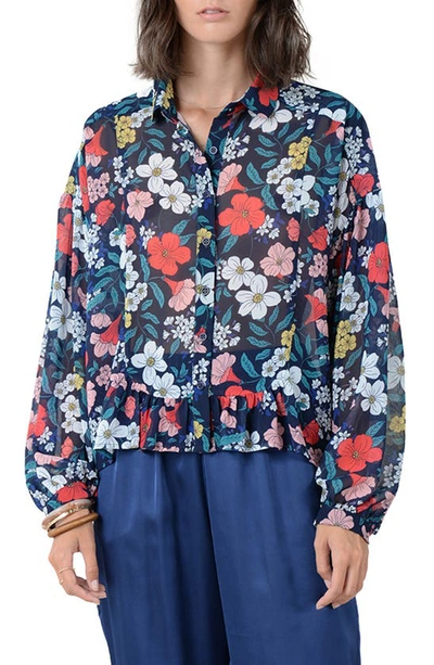 Shop Molly Bracken Floral Print Button-up Blouse In Midnight