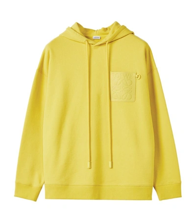 Shop Loewe Leather-patch Anagram Hoodie In Yellow