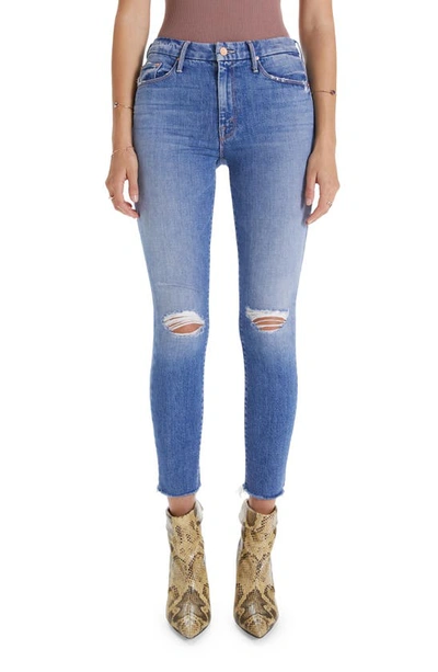 Shop Mother The Looker High Waist Fray Ankle Skinny Jeans In Not Cut Pasted