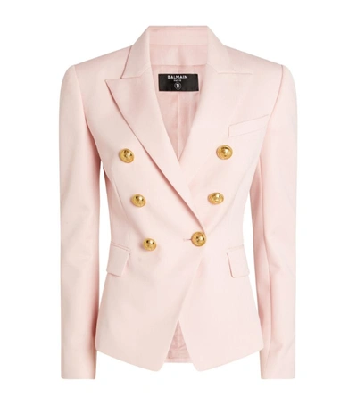 Shop Balmain Wool Double-breasted Blazer In Pink