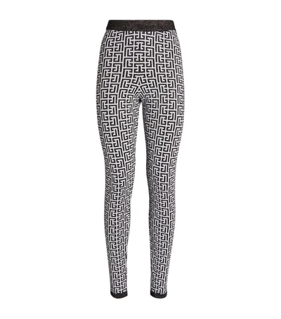 Shop Balmain Metallic Monogram Leggings In White