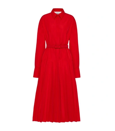 Shop Valentino Pleated Shirt Dress In Red