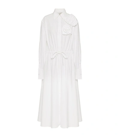 Shop Valentino Cotton Floral-appliqué Shirt Dress In White