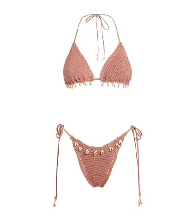 Shop Zimmermann Cassia Crochet Bikini In Beige