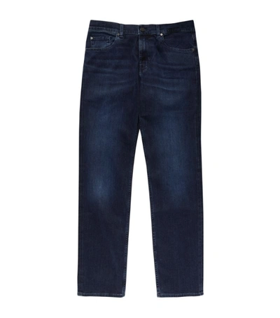 Shop 7 For All Mankind Straight Luxe Dark-wash Jeans In Navy
