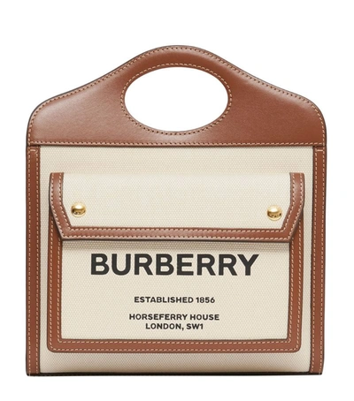 Shop Burberry Mini Horseferry Pocket Top-handle Bag In Neutrals