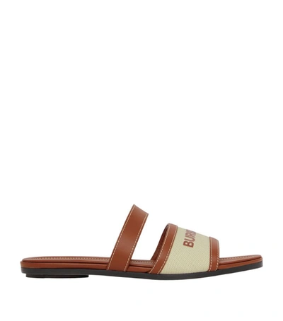 Shop Burberry Canvas-leather Logo Print Sandals In Brown