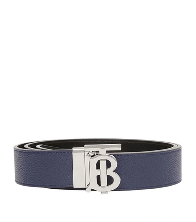 Shop Burberry Reversible Leather Tb Monogram Belt In Blue