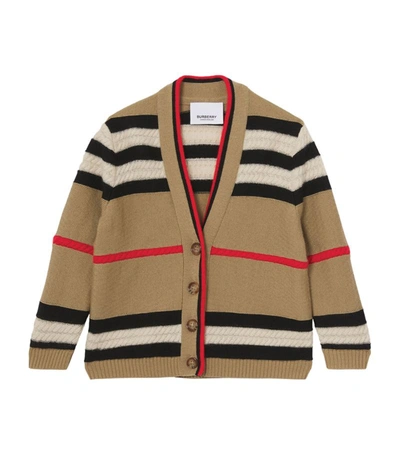 Shop Burberry Kids Icon Stripe Cardigan (6-24 Months) In Neutrals