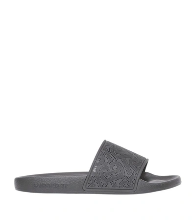 Shop Burberry Kids Perforated Monogram Slides In Black