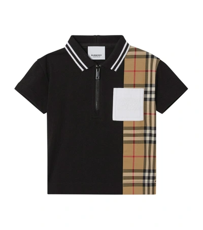 Shop Burberry Zip-up Polo Shirt (6-24 Months) In Black