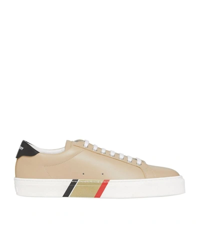 Shop Burberry Leather Sneakers In Neutrals