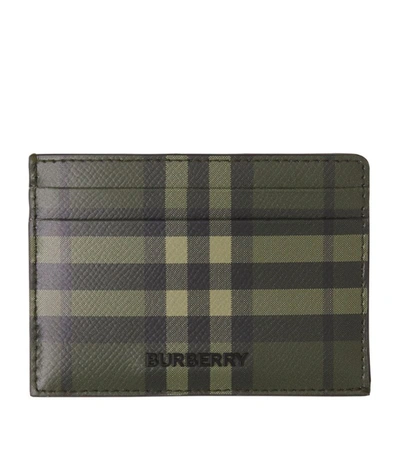Shop Burberry Leather Check Card Holder In Green