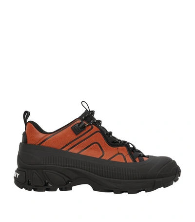 Shop Burberry Two-tone Leather Arthur Sneakers In Orange