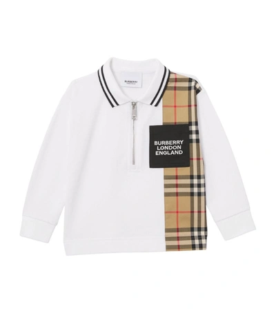 Shop Burberry Kids Cotton Check Panel Polo Shirt (6-24 Months) In White