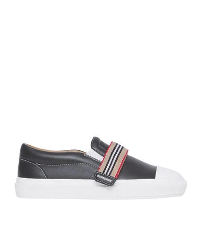 Shop Burberry Kids Leather Icon Stripe Sneakers In Black