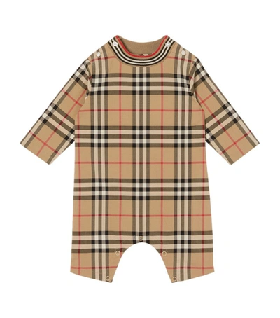 Shop Burberry Kids Vintage Check Jumpsuit (1-18 Months) In Brown