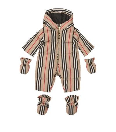 Shop Burberry Icon Stripe Snowsuit (1-18 Months) In Brown