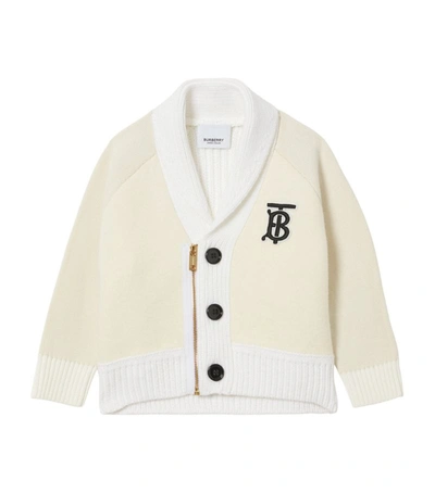 Shop Burberry Kids Technical Wool Monogram Cardigan (6-34 Months) In White