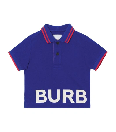 Shop Burberry Kids Cotton Polo Shirt (6-24 Months) In Blue