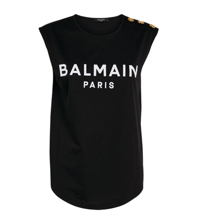 Shop Balmain Flocked Logo Tank Top In Black