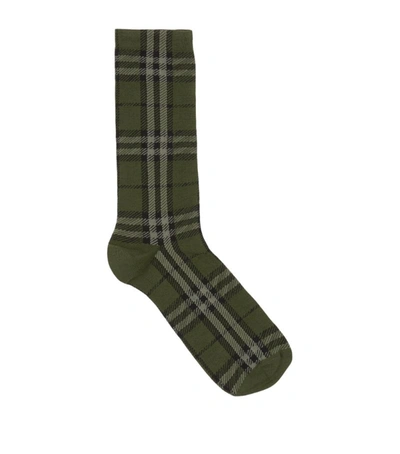 Shop Burberry Check Socks In Green