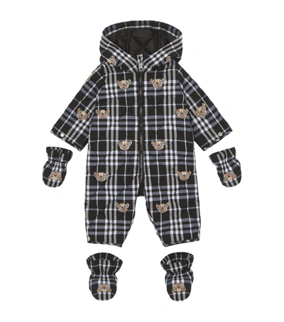 Shop Burberry Kids Check Print Puffer All-in-one (1-18 Months) In Black